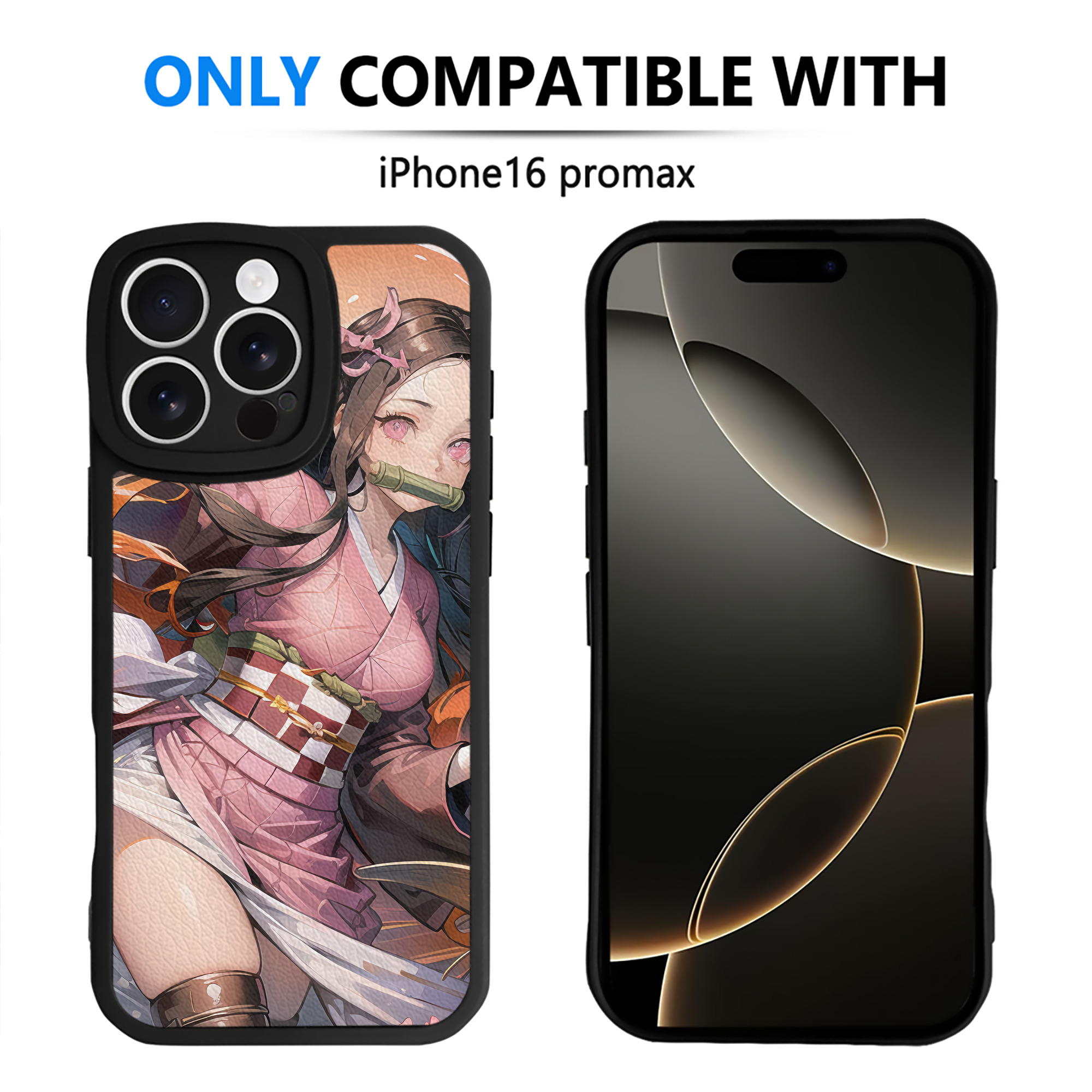 （画像用） 鬼滅の刃（きめつのやいば）竈門 禰󠄀豆子／かまど ねずこ Kamado Nezuko 【iPhone 16シリーズ対応】シリコンスマホケース（レザー調） 材質：シリコン